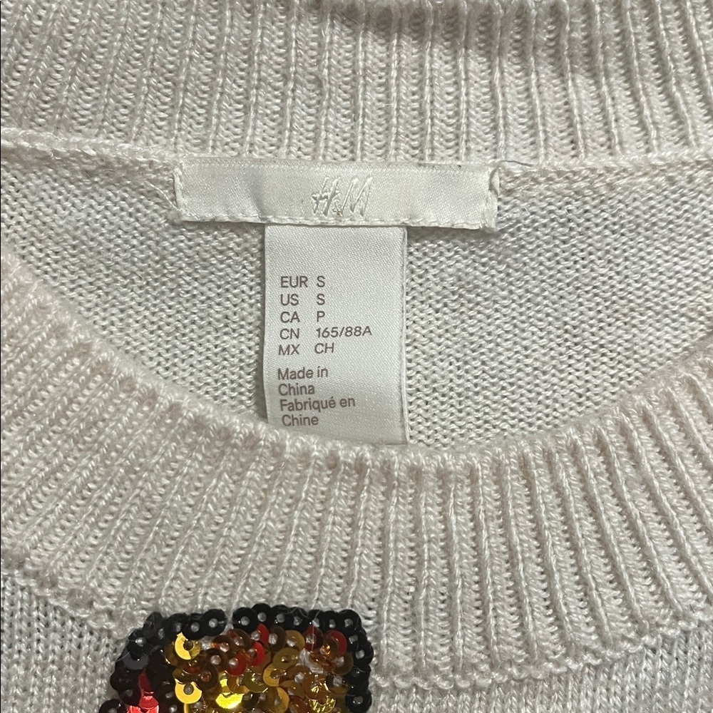 H&M Vintage cream Sweater with Sequin “I’m not a chicken” Thanksgiving sweater S - Picture 6 of 6